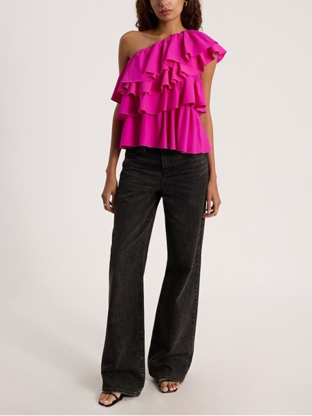NWT Express Neon Berry Layered Ruffle One Shoulder Tank Top XL